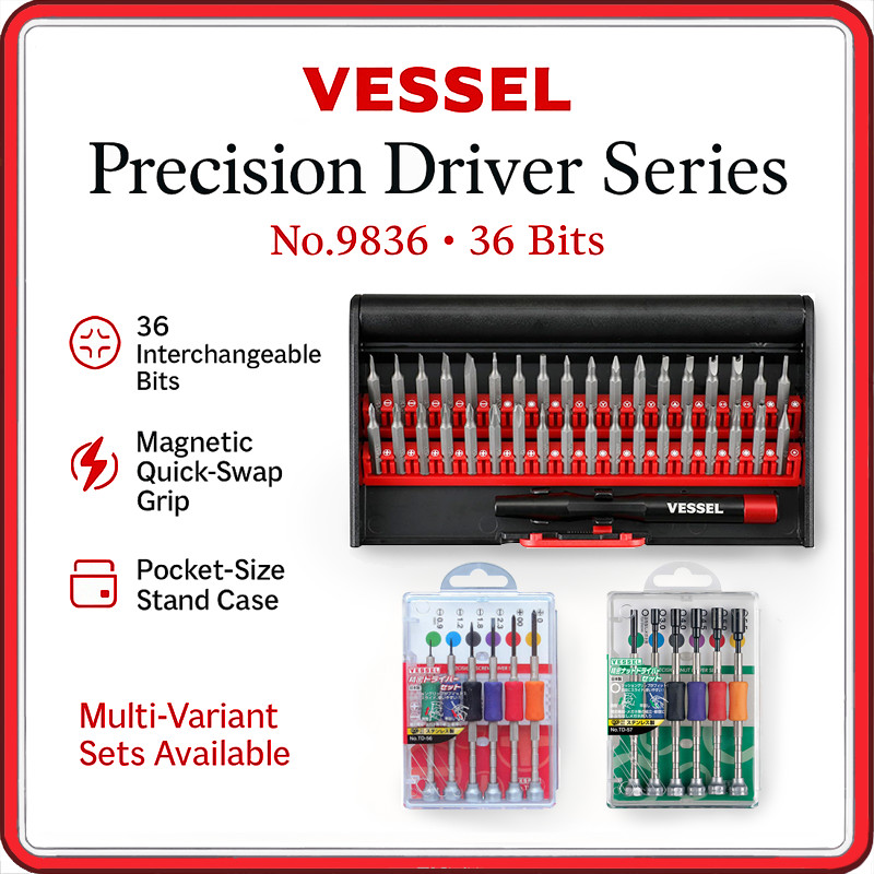 VESSEL Precision Driver Set 36-in-1 No.9836 Magnetic Screwdriver Bit Kit for Smartphone, Tablet, Watch & PC Repair