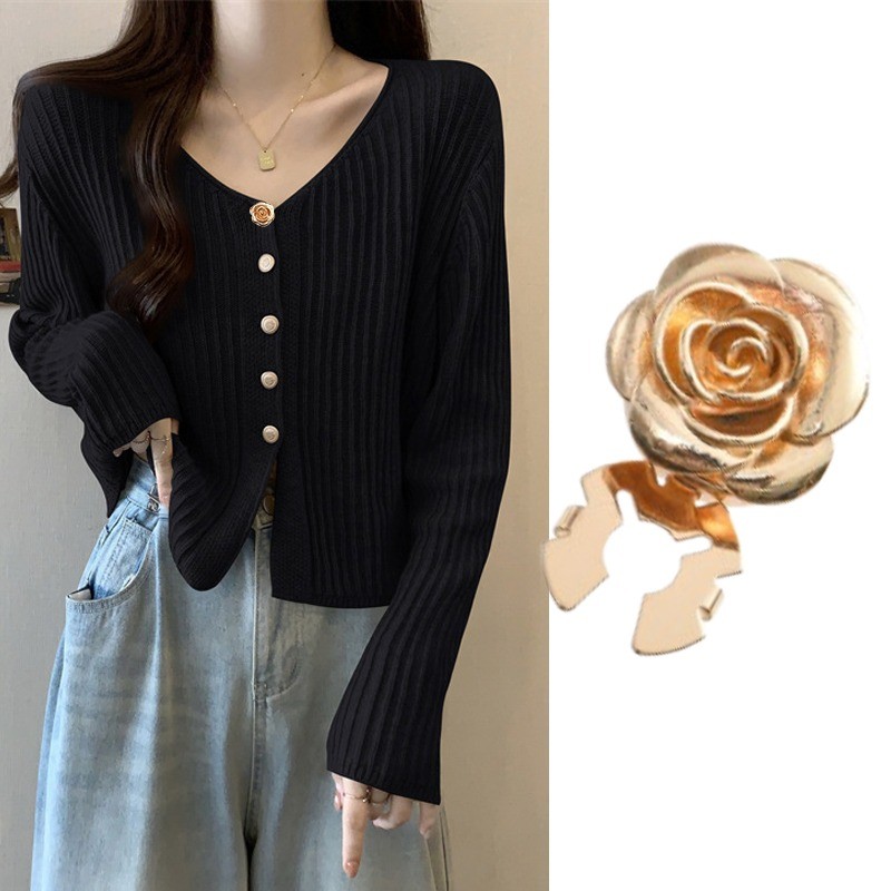 เสื้อตะเข็บกุหลาบสีทอง เข็มกลัดปกปิดแบบถอดได้ เครื่องประดับ