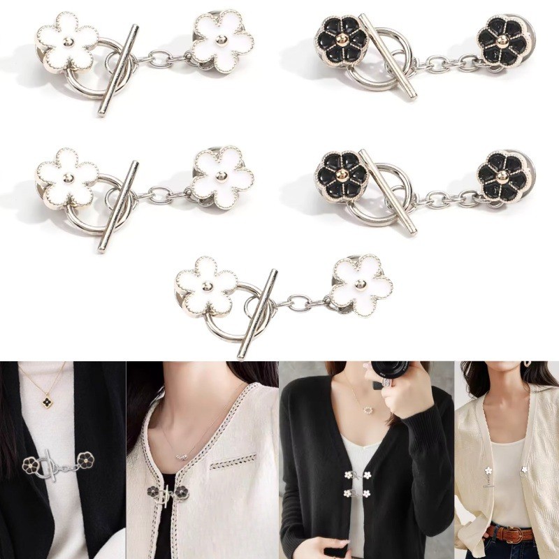 5ชิ้นคาร์ดิแกนที่ถอดออกได้ไม่เจาะเข็มกลัดป้องกันการสัมผัสเสื้อผ้าโซ่คอไลน์การเชื่อมต่อคงที่OTตกแต่งห