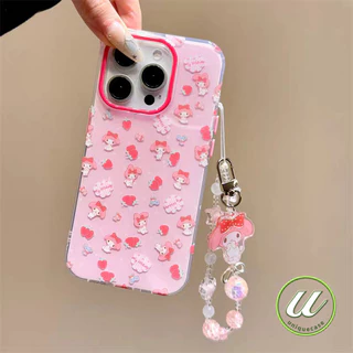 สร้อยข้อมือเมโลดี้สตรอเบอร์รี่หวาน เคส IPhone 11 16 13 14 15 12 Pro Max XR 7Plus 8 7 15 14 16 Plus X XS Max SE 2020
