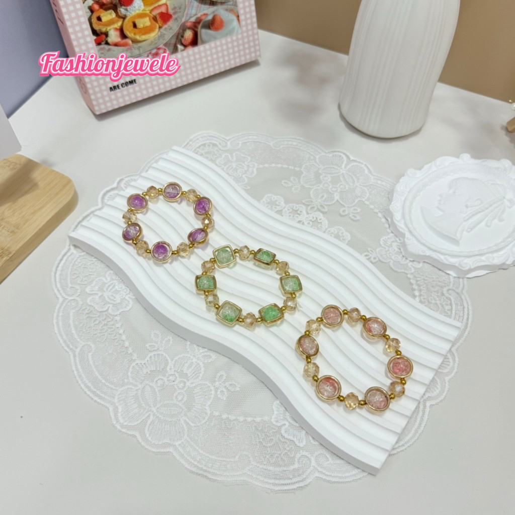 Fashion jewele  กำไลหินมหาเมตตา หินเกล็ดไหม สร้อยข้อมือลูกปัดคริสตัล เกร็ดมังกร เสริมดวงหลากสี ￼