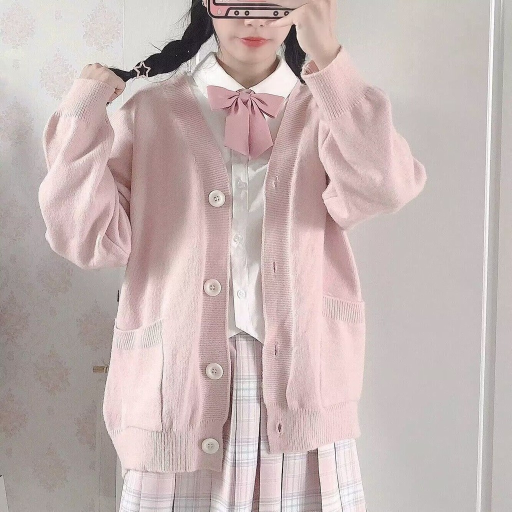 เสื้อคาร์ดิแกนถักสไตล์ญี่ปุ่นของผู้หญิงใส่ใจหลวมพอดีและกระดุมวินเทจ