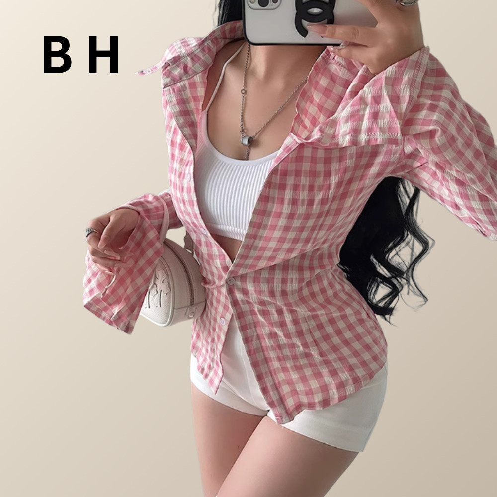 ข ยุโรปและอเมริกาผู้หญิงเสื้อลายสก๊อตแขนยาวคอปกโปโลเปิดแขนบาน