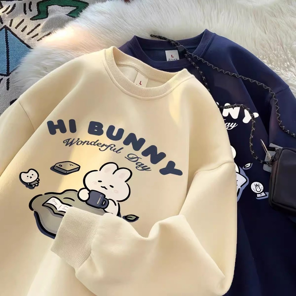 Simple Rabbit Round Neck Sweatshirt Harajuku Women Loose Sleeved Sweatshirt
