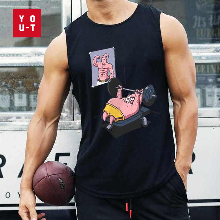 Y-T⚡Flash Sale⚡เสื้อยืดแขนกุด เสื้อกีฬา ไม่หดตัว oversize เสื้อกั๊กผู้ชาย ผ้าฝ้าย 100% พิมพ์ "แพทสตาร์"