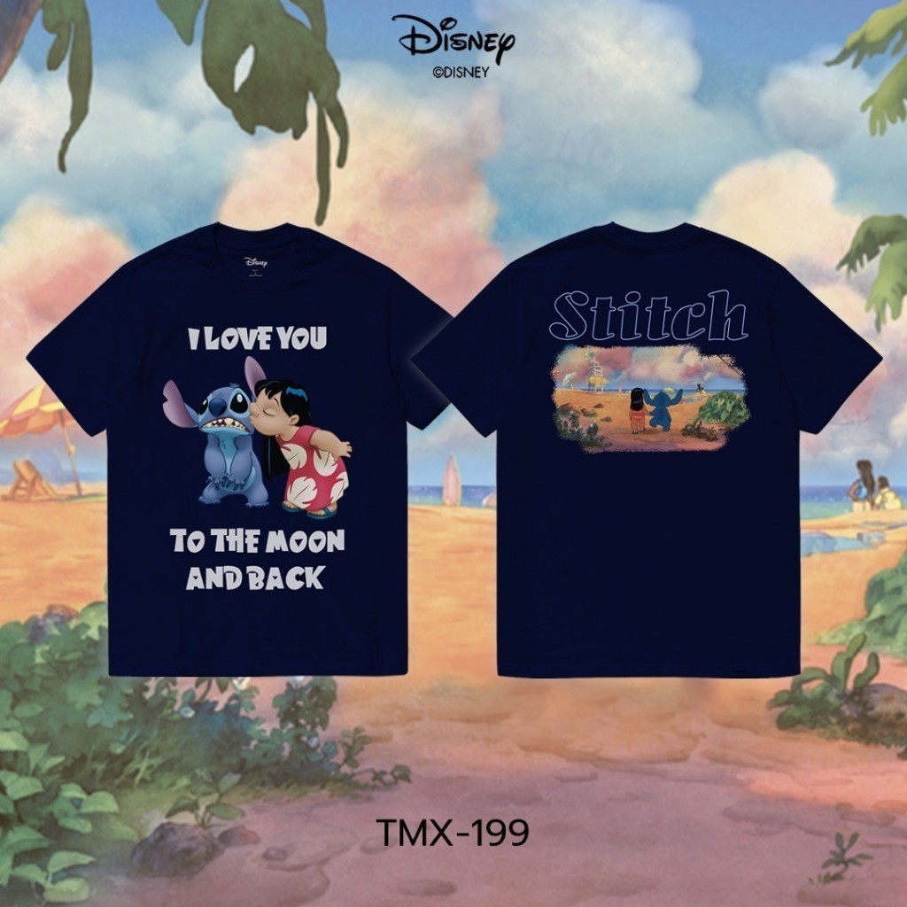 [ Cotton] Power 7 Shop เสื้อยืดการ์ตูน Lilo & Stitch ลิขสิทธิ์แท้ DISNEY (TMX-199-สีกรม)Size S-5XL