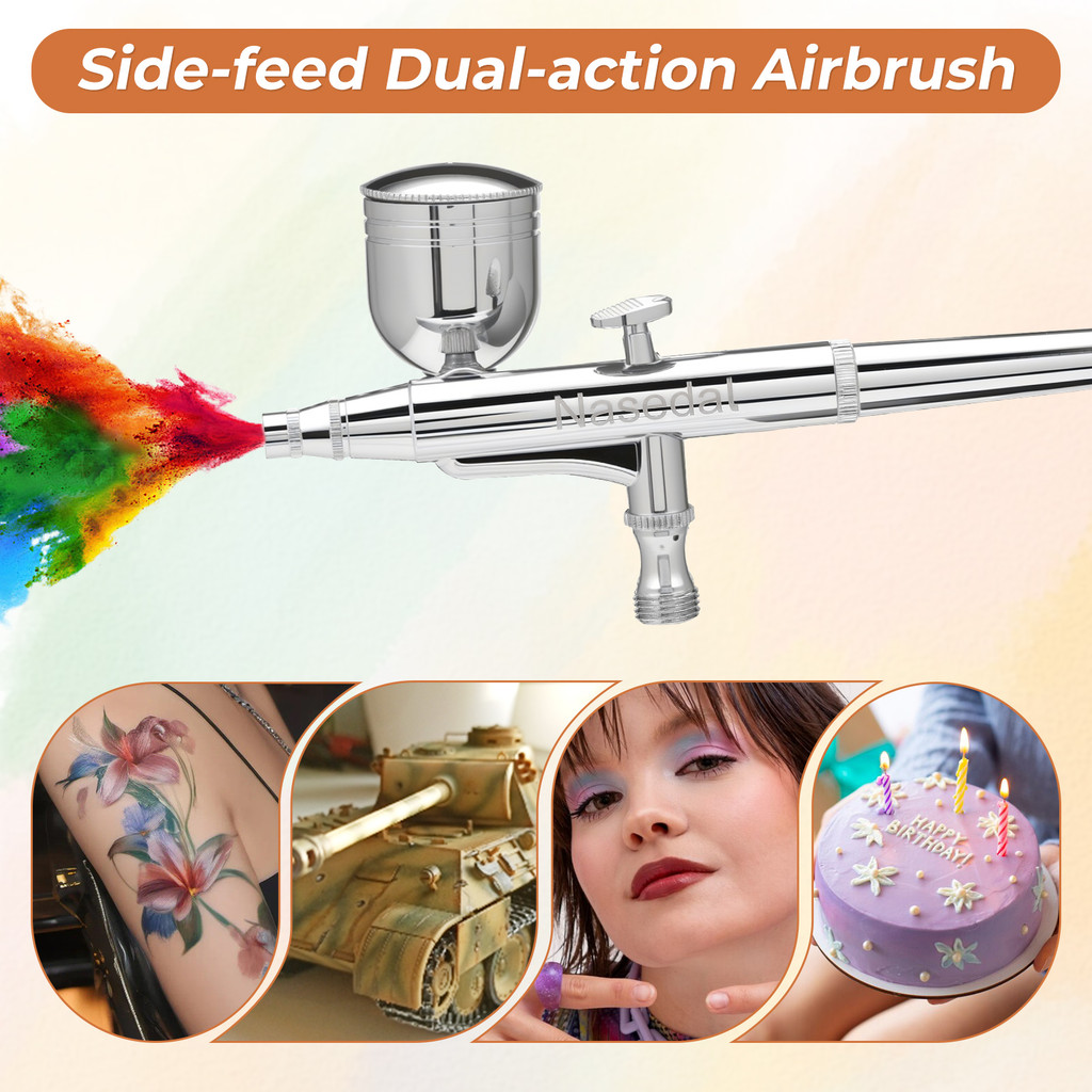 Nasedal Side Feed Dual-action Airbrush 0.3 มม.7cc ถ้วยสีที่ถอดออกได้ Airbrush ชุดจิตรกรรมเครื่องมือเ