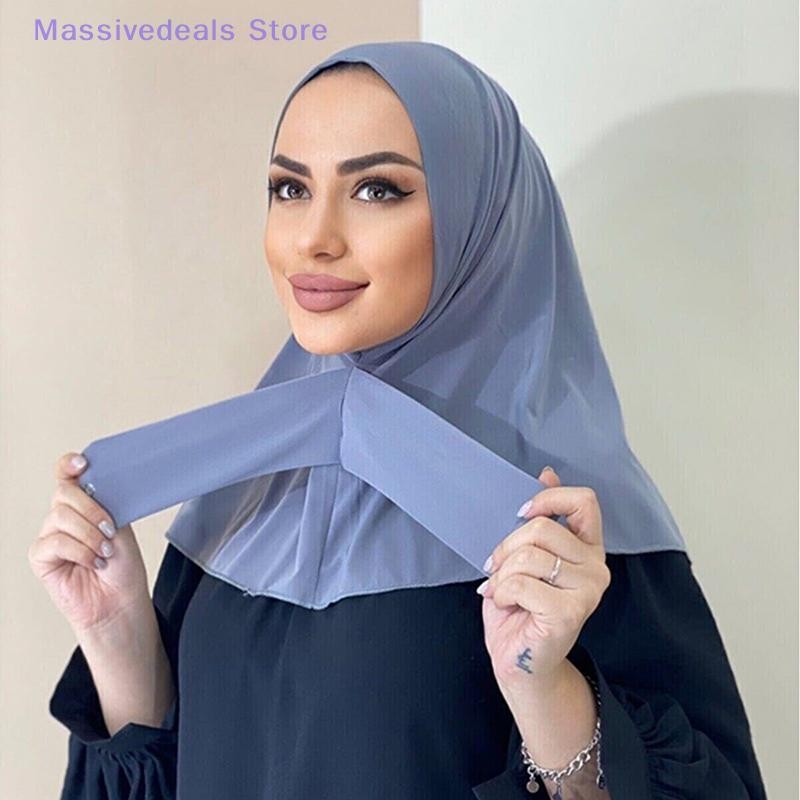 Massivedeals ใหม่ Jersey Hijab Undercap Hijab สําหรับผู้หญิงมุสลิมผู้หญิง Hijab คลุมทั้งหมด Snap Fastener Wraps ผ้าพันคออิสลาม Turban ใหม่