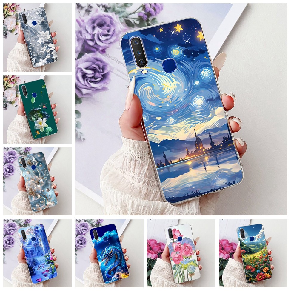 Vivo Y17 กรณี 1902 1901 Clear ความงามแมวน่ารักแฟชั่นดอกไม้ทาสีปกหลัง Y17 Vivo Y 17 เคสโทรศัพท์ V1901A
