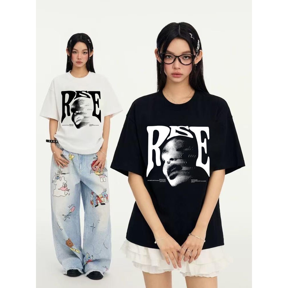 American retro Style T-shirt Oversize Distorted portrait print| Kaos Wanita Hitam I Metallica Kaos pria dan wanita