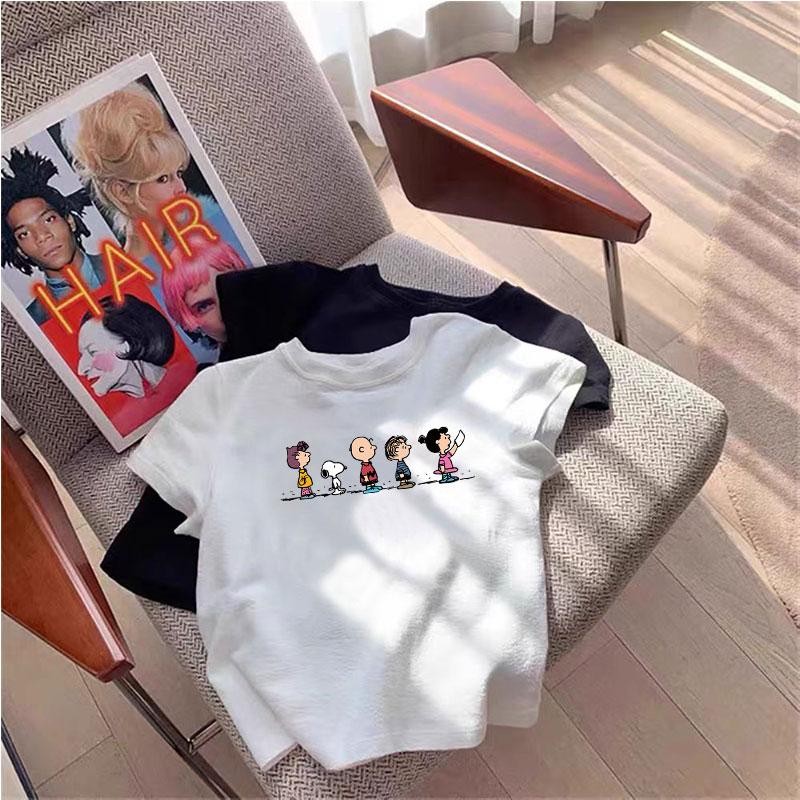 (จัดส่งตลอด 24 ชั่วโมง)พร้อมส่ง เสื้อคอกลม แฟชั่นฤดูร้อนสไตล์เกาหลี ลำลองฤดูร้อน การ์ตูนถั่วลิสงและลูกสุนัขพิมพ์