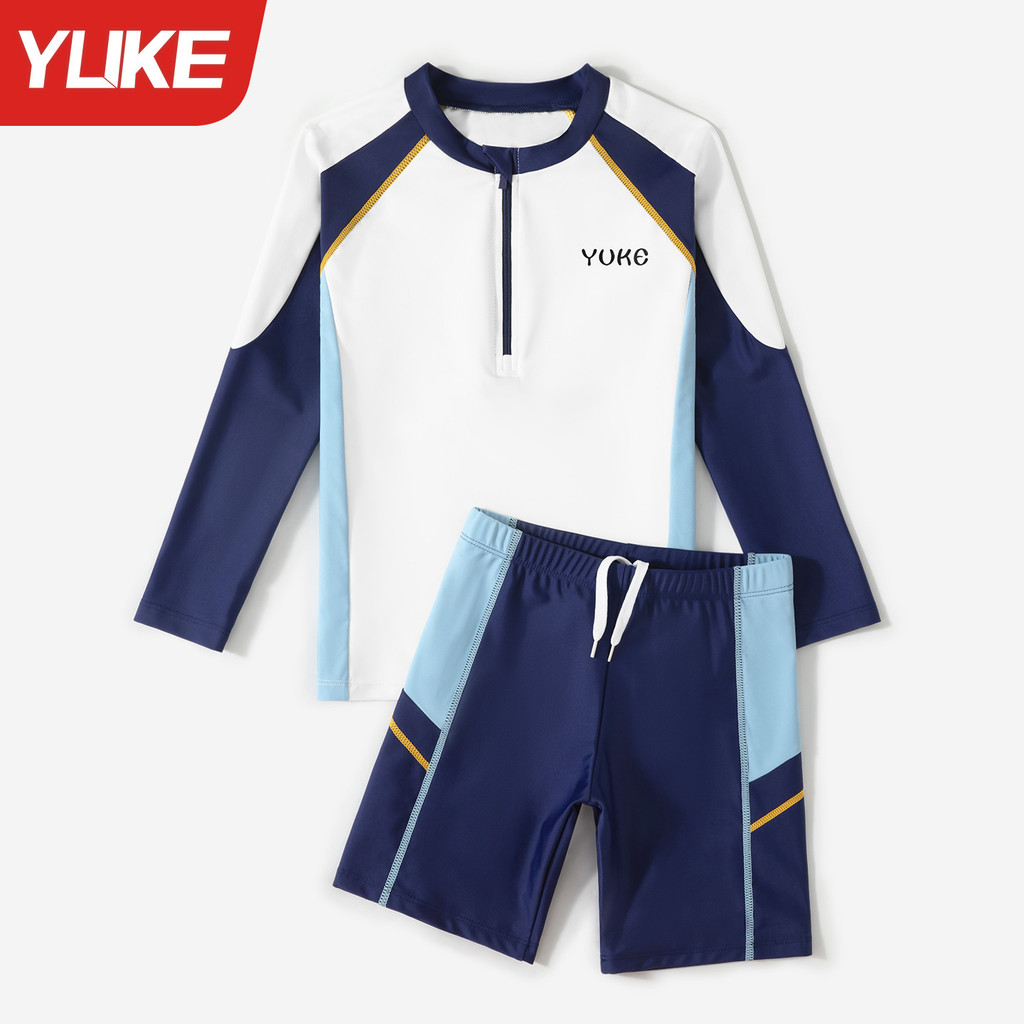 YUKE เด็กชาย ชุดว่ายน้ํา 2025 สไตล์ใหม่ชุดว่ายน้ําแฟชั่นแขนยาว baby boys swimsuit