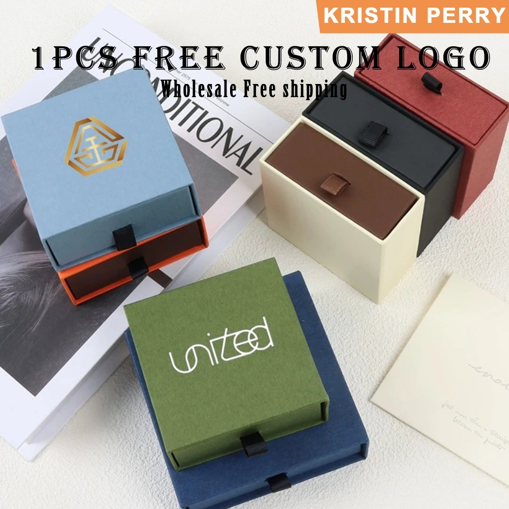 10*10*3.5ซม.กล่องกระดาษฟรีโลโก้ที่กําหนดเองสร้อยคอแหวนกล่องฟองน้ํากล่องลิ้นชักของขวัญวันเกิด