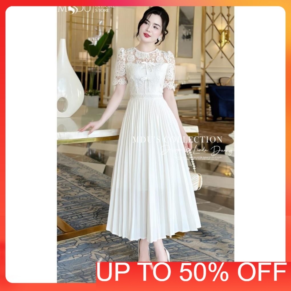 Lady Dress MDU4428 ทรงบานพร้อมลูกไม้คอปกจีบมีสไตล์จาก MDU K29-D2-3