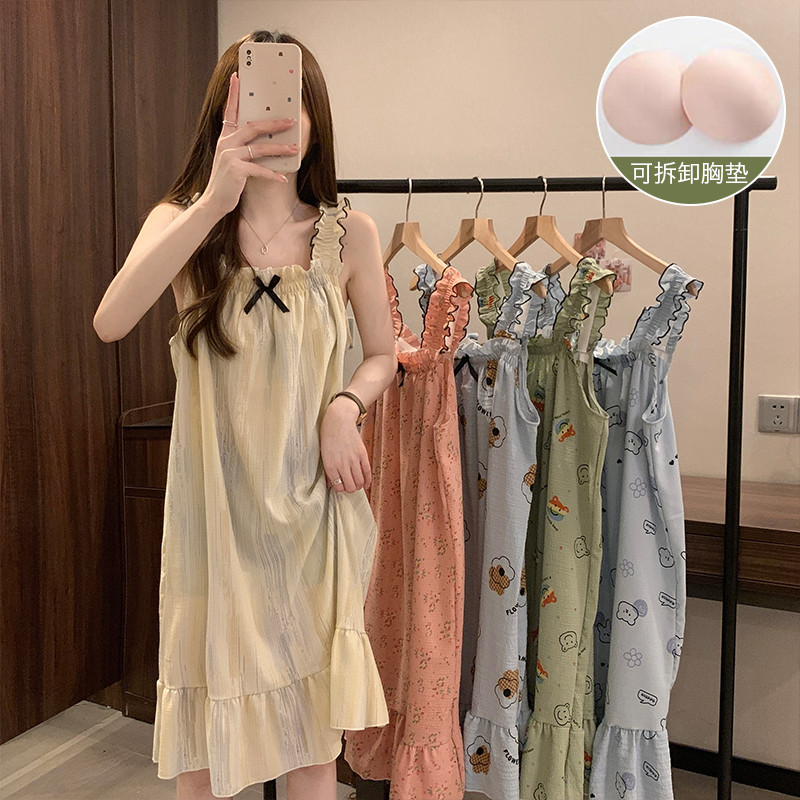 ✨ชุดนอน Nightdress pajamas สายเดี่ยว ฤดูร้อนสไตล์ใหม่ กลางความยาวสแควร์คอแขนสั้นสลิง Nightdress Loungewear ผู้หญิง ราคา ถูกที่สุด ดีลบีเคเค แกลเลอรีภาพที่ 8