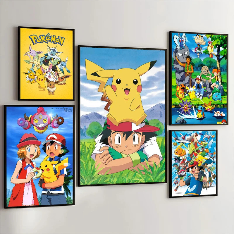 1PC Japanese Anime Pokemon Poster Movie Sticky Posters Retro Kraft Paper Sticker DIY Room Bar Cafe A