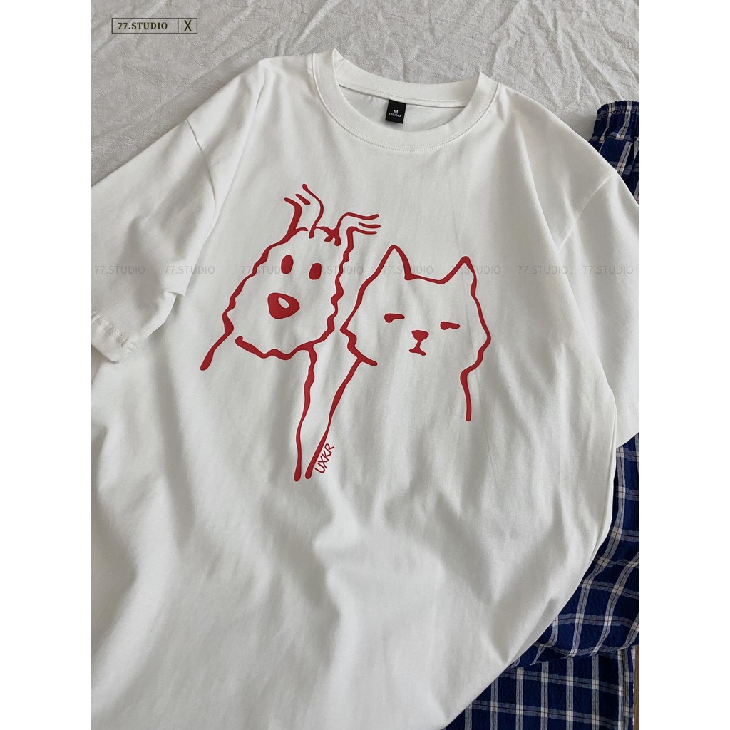 จัดส่งภายใน 24 ชั่วโมง Oversize T-Shirt เสื้อยืดแขนสั้นผ้าฝ้าย ลายพิมพ์ลูกหมา ใส่ได้ทั้งชายหญิง ขนาด S-3XL