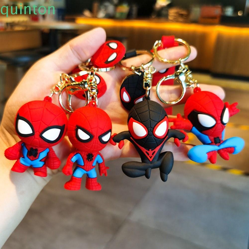 QUITON พวงกุญแจ Spider Man, ซิลิโคน Spider Man Superhero พวงกุญแจ, น่ารัก Spiderman สีดํา/สีแดงยางนุ