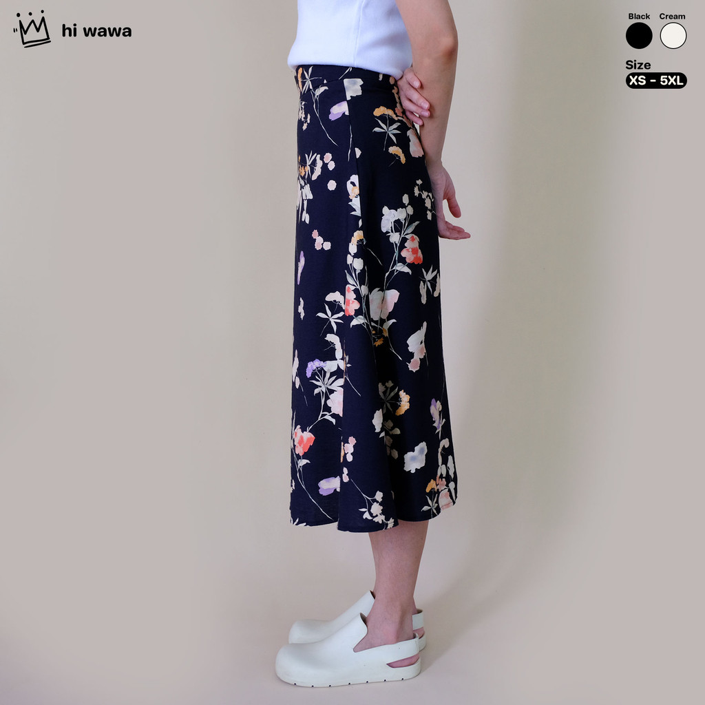 hi wawa - กระโปรงยาว บานผ้าพริ้ว พิมพ์ลายดอกไม้ เอวสูง มีซับใน (รอบเอว 24-40นิ้ว) - รูปที่ 4