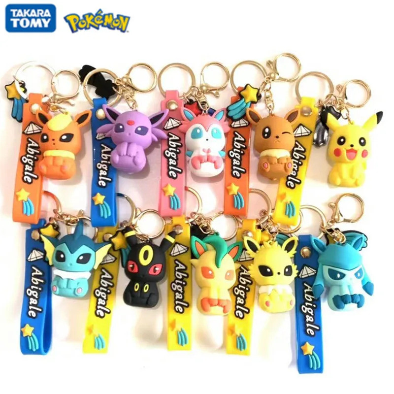 Pokemon Anime Figure Pikachu Keychain Toy Pet Eevee Leafeon Sylveon Flareon Umbreon Vaporeon Espeon 