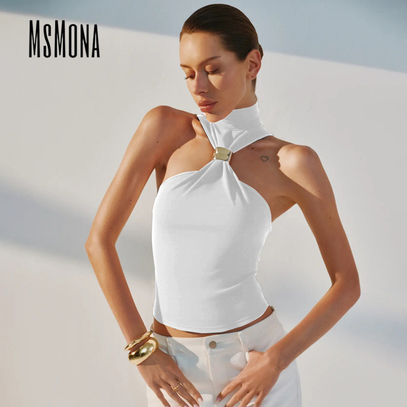 MsMona ผู้หญิง 2025 เสื้อกล้ามสีทึบแขนกุด Slim Fit Casual All Match Daily