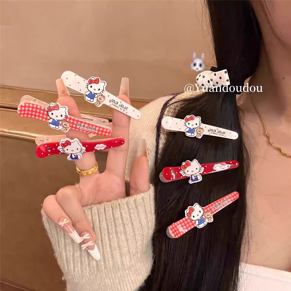 การ์ตูนน่ารักลายจุดลายสก๊อตคิตตี้ ใบเรียกเก็บเงินเป็ด คลิปสาวหวานเรียบคลิปปากแหลมเครื่องประดับผม