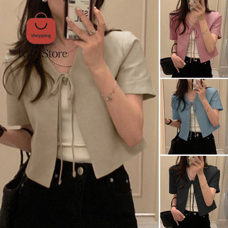 Korean Style Short-sleeved Suit Jacket for Women, Elegant Lace-up T-shirt Shirt, 2025 New Suit Office Work Top