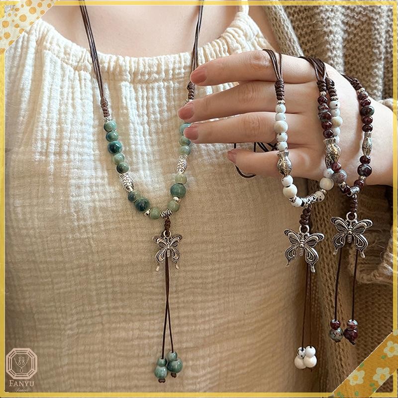 SGL Vintage ผีเสื้อจี้สร้อยคอสําหรับผู้หญิงสาวสไตล์ชาติพันธุ์ยาวปรับลูกปัดสร้อยคอเครื่องประดับอุปกรณ