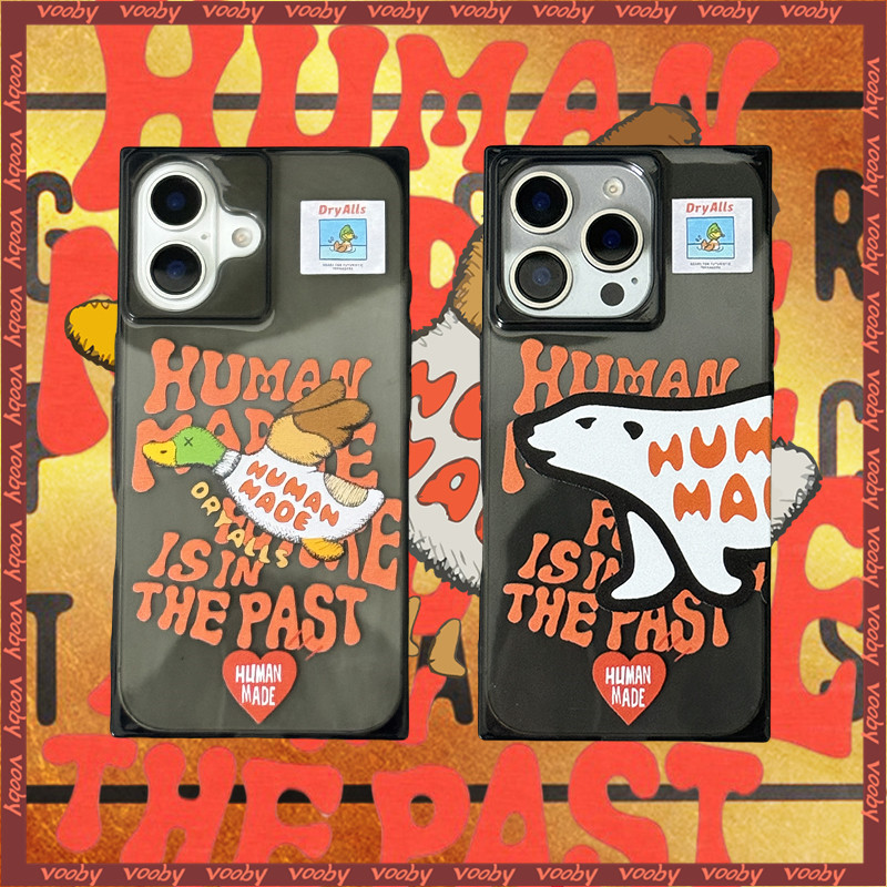 HUMAM MADEเป็ดPolar Bear KAWSป้ายสแควร์กึ่งโปร่งใสสีดําSoft Shellเคสโทรศัพท์เหมาะสําหรับIPhone17 AIR 16 16P 16PM 15 15P 15PM 14PM 14 14P 13 13P 13PM 12P 11P