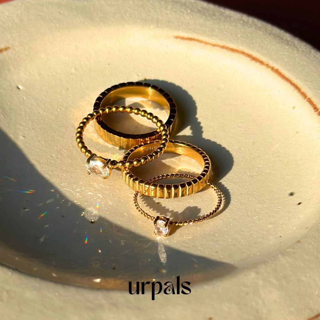 URPALS แหวน Stainless ชุบทอง18K ฝังเพชร CZ และ แหวนมินิมอล งานเรียบหรู ดีไซน์เก๋