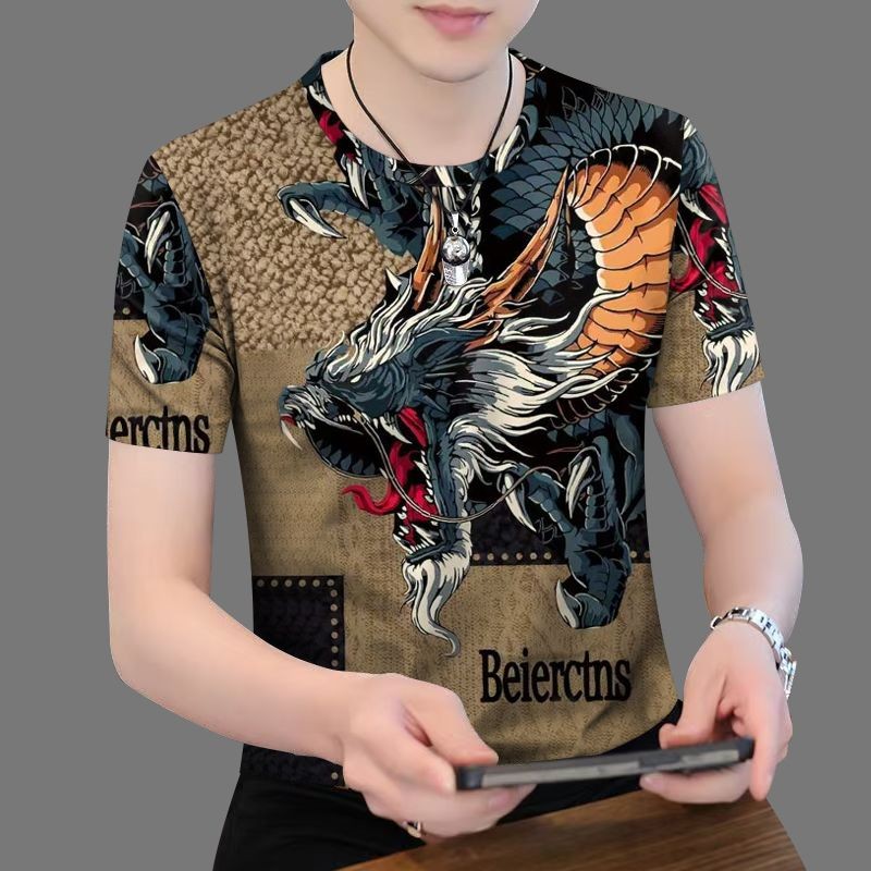 เสื้อยืดแขนสั้นผู้ชาย Top25.6.3 Picking up wain รั่ว~ผ้าไหมน้ําแข็งพิมพ์เสื้อผ้าผู้ชายทันสมัย 2025cj