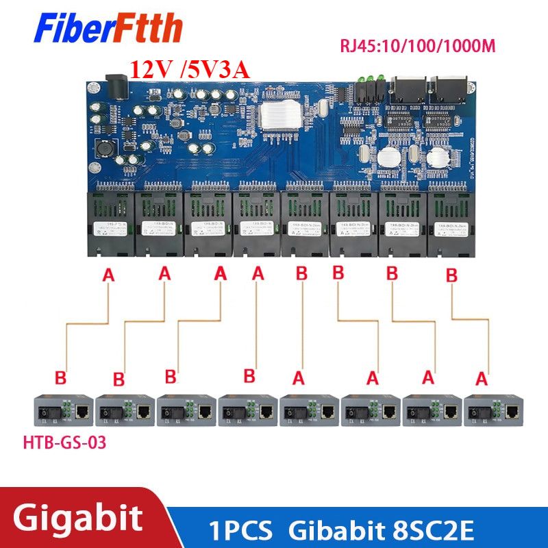 10/100/1000M 8 SC 2 RJ45 utp Gigabit Ethernet switch Ethernet Fiber Optical Media Converter 8 พอร์ต 