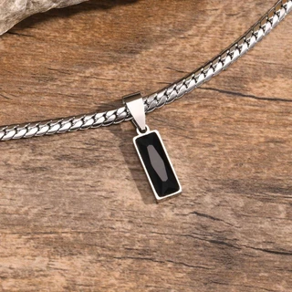 Vnox Simple Geometric Square จี้สแตนเลสสร้อยคอสําหรับผู้ชาย Blue Zirconia อินเทรนด์ NK.Chain เครื่องประดับ