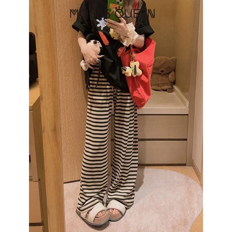 MosesQueen เดรส กางเกงลำลอง แฟชั่นฤดูร้อน ลายบาง หลวม กางเกงลำลองขากว้าง #63099