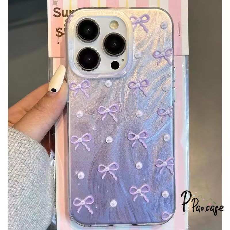 เคสแฟชั่นไข่มุกผูกโบว์สีชมพูแสนฝัน เข้ากันได้กับ IPhone 13 11 16 14 15 12 Pro Max XR X XS Max 16 8 7 15 Plus SE 2022