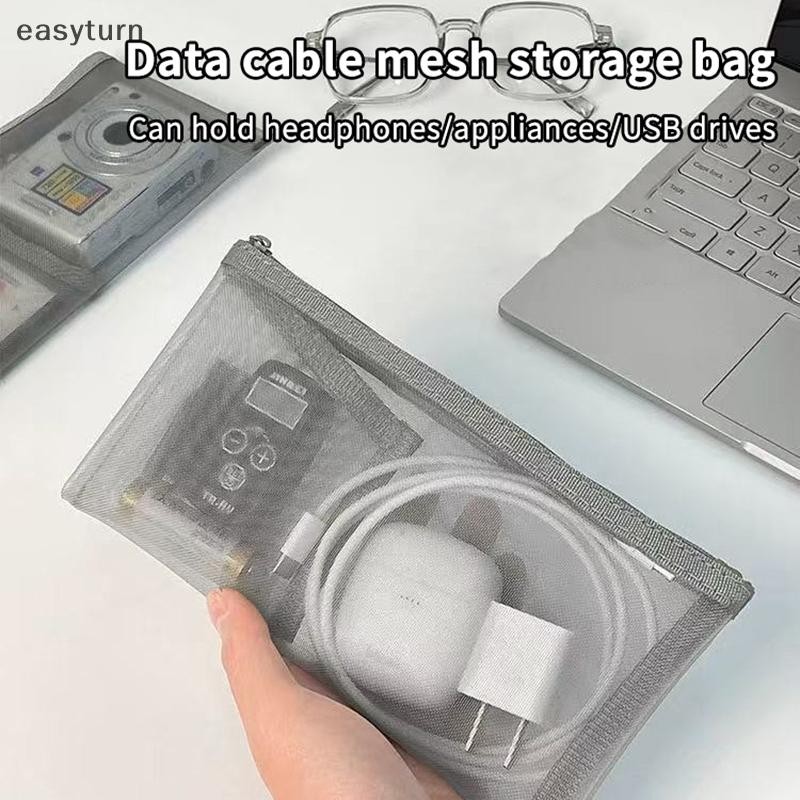 Easyturn Mini ตาข่ายกระเป๋าเหรียญแบบพกพาหูฟัง Data Cable Chargers กระเป๋า ID Card U Disk Card Holders ซิปกระเป๋า Travel Organizer TH