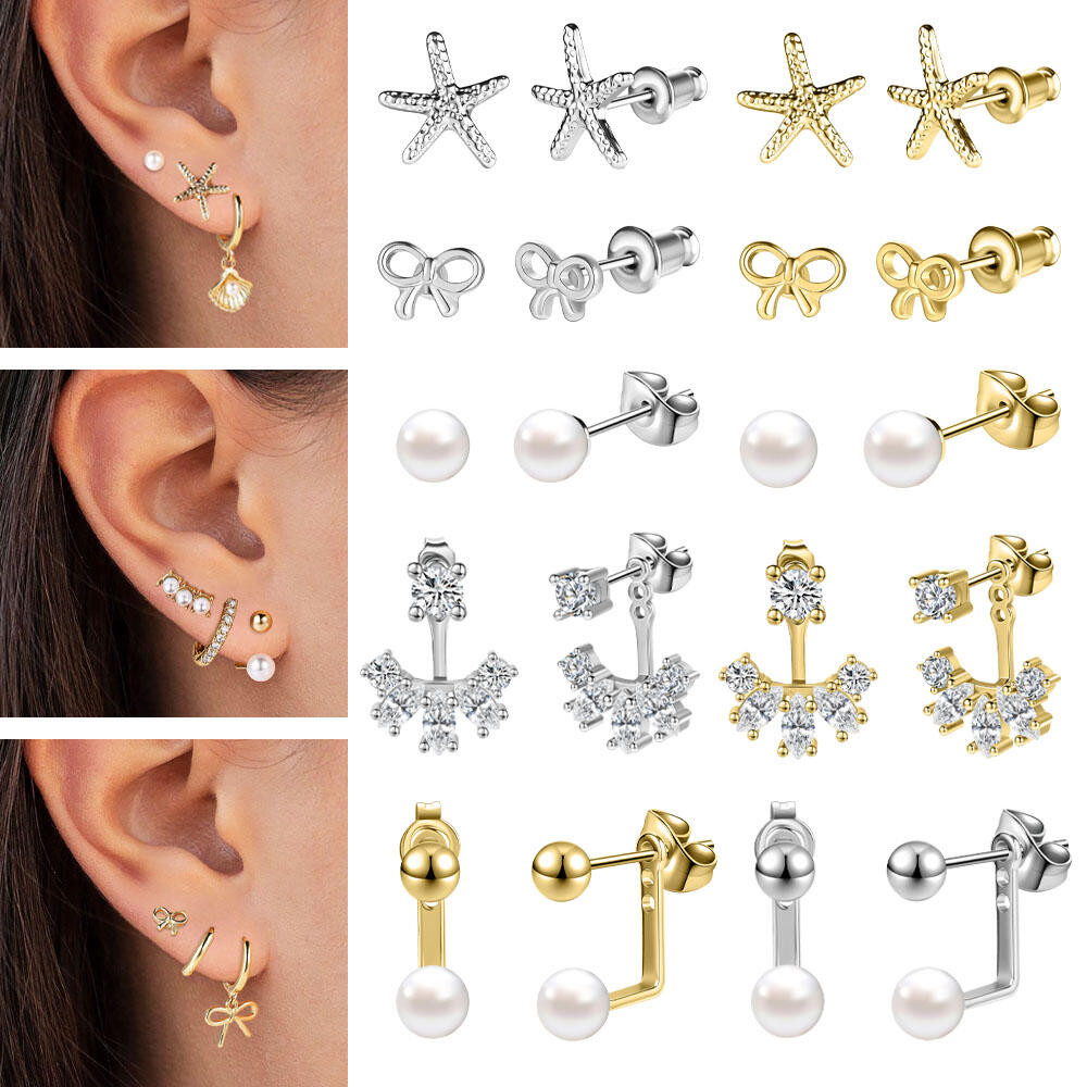 1 คู่สแตนเลสสตีลหู 18G/20G ต่างหูทองหู Studs ปลาดาวเจาะหู Lobe ต่างหู Heilx ต่างหูสตั๊ด Bowknot Body เครื่องประดับ