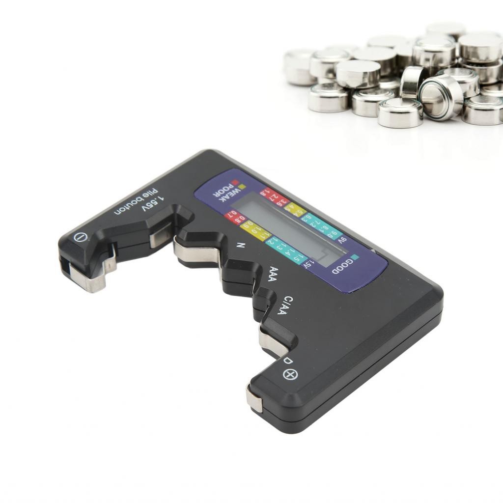 เครื่องทดสอบความจุแบตเตอรี่ดิจิตอลเครื่องทดสอบจอ LCD การอ่านข้อมูล Universal D C N AAA AA 9V 1.5V ปุ่มวิเคราะห์เซลล์ (สีดำ)
