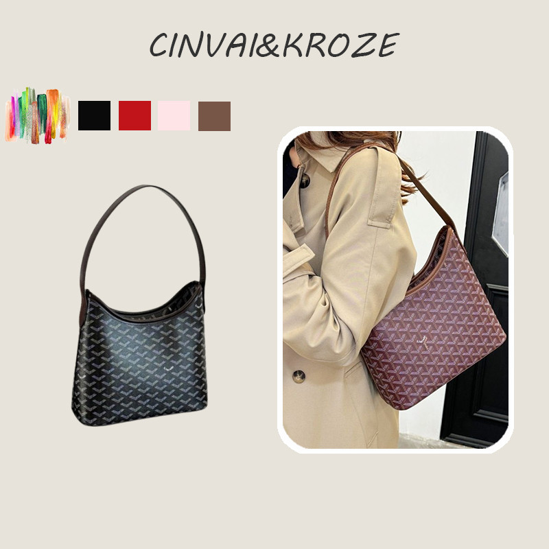 CINVAI&KROZE  กระเป๋าสะพายไหล่พิมพ์สองด้านความจุใหญ่ กระเป๋าโท้ตเรียบง่ายใหม่