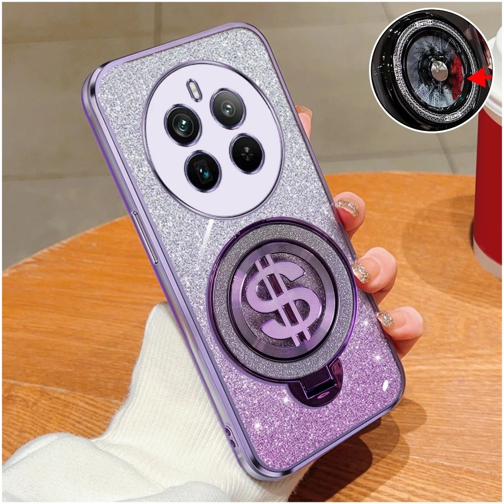HP Realme 12 / 12+ / 12 Pro / 12 Pro+ Softcase Glitter Dollar Ring แท่นยึดชาร์จไร้สาย