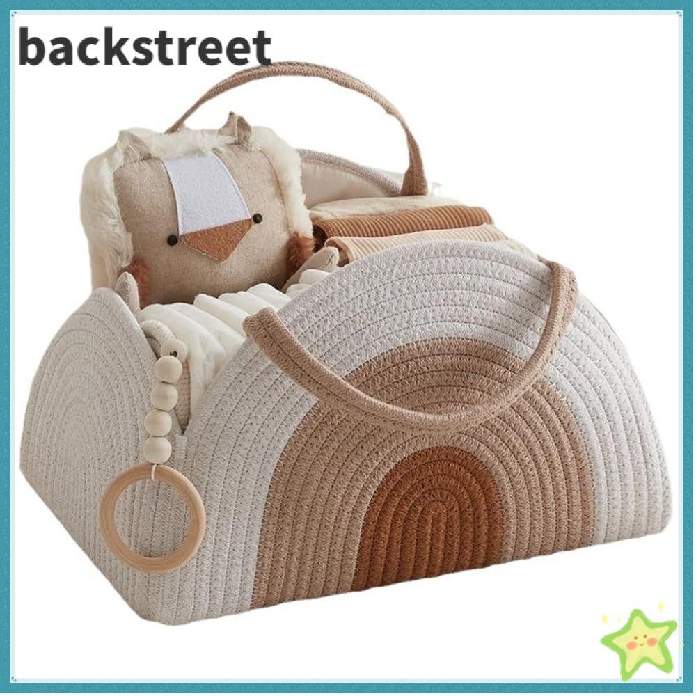 BACKSTAGEDV Baby Diaper Organizer,ตะกร้าผ้าอ้อมแบบพกพาความจุขนาดใหญ่,ทารกแรกเกิด Essentials ทอเชือกฝ้ายถุงเก็บผ้าอ้อม