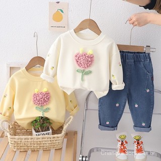 Conjunto de duas peças para meninas, blusa de manga longa + calças compridas, traje esportivo