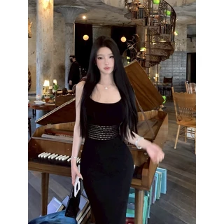 🪐Soroh🪐เดรสยาว สายเดี่ยว ไหมพรม สีพื้น เอวเว้า ผ้ายืด เดรสรัดรูป⭐สไตล์เกาหลี ทรงสวย ใส่สบาย🌙#31096