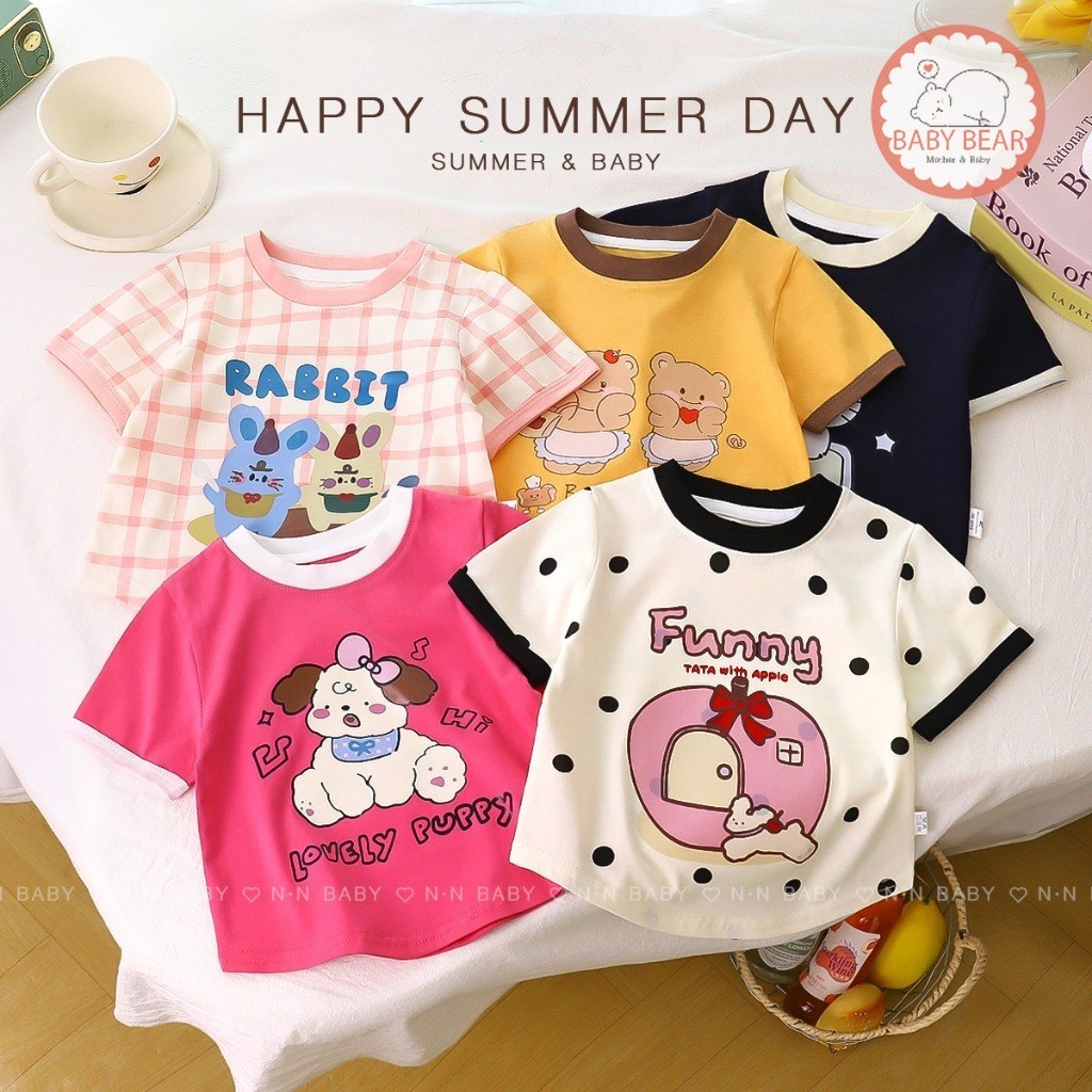 เสื้อยืดลายการ์ตูน เสื้อยืดแขนสั้น คอกลม เด็กผู้หญิง พิม์ลายน่ารักๆ