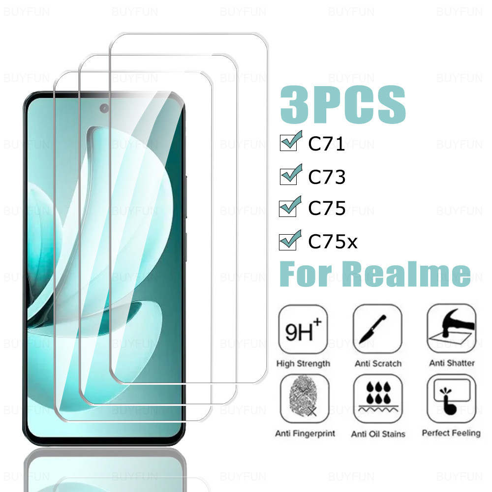 3 ชิ้นกระจกนิรภัยสําหรับ Realme C71 ป้องกันหน้าจอฟิล์มใส RealmeC71 RealmeC73 Realmy C73 C75 C75x