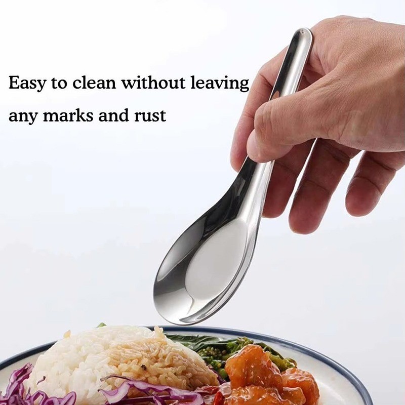 5-30 ชิ้น ช้อนก้นแบนสแตนเลสเกรดอาหาร / ช้อนแตงโมข้น / ช้อนซุปจีนแบบเข้มข้น - รูปที่ 5