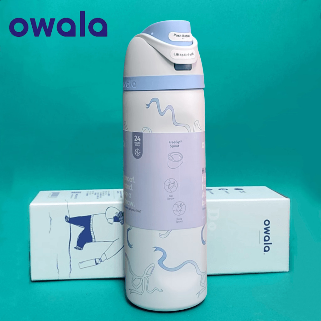 ขวดน้ํา Owala FreeSip 24oz/32oz - ฉนวนสูญญากาศ Double Wall โบว์สีน้ําเงินปลอดสาร BPA