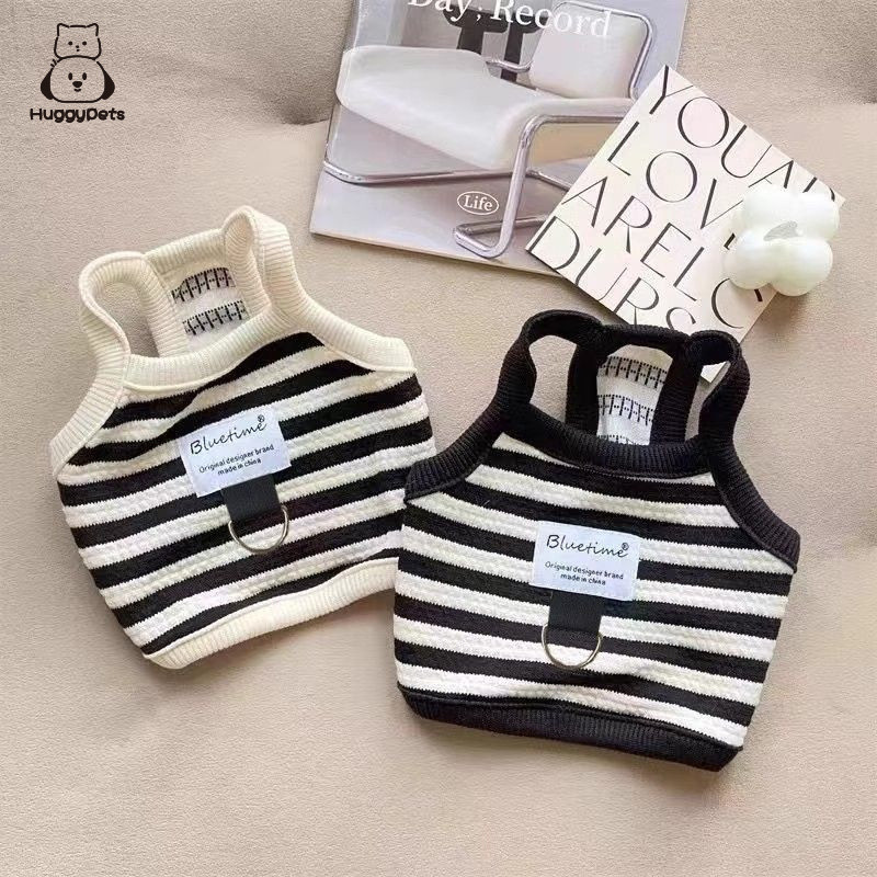 HuggyPets ฤดูร้อนสัตว์เลี้ยงบางเสื้อผ้าสุนัขหมีฝรั่งเศสลูกแมวลายสลิงชุดลูกสุนัขที่มีหัวเข็มขัดฉุด