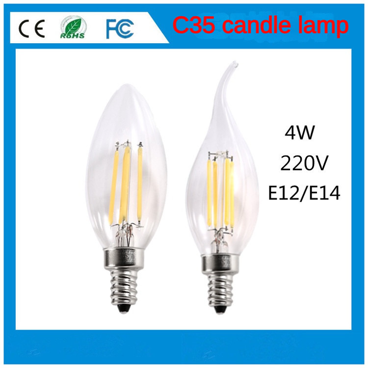 [220V] หลอดไฟ LED เทียน4W หลอดไส้หลอด E14เกลียว E12หลอดไฟปลายแหลมลดแสงหลอดไฟปลายแหลมหลอดไส้แก้ว