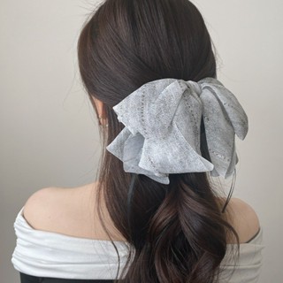 แฟชั่นโบว์ริบบิ้นกิ๊บเกาหลีหรูหราชีฟองผมหางม้าผมหนีบอุปกรณ์ผ…